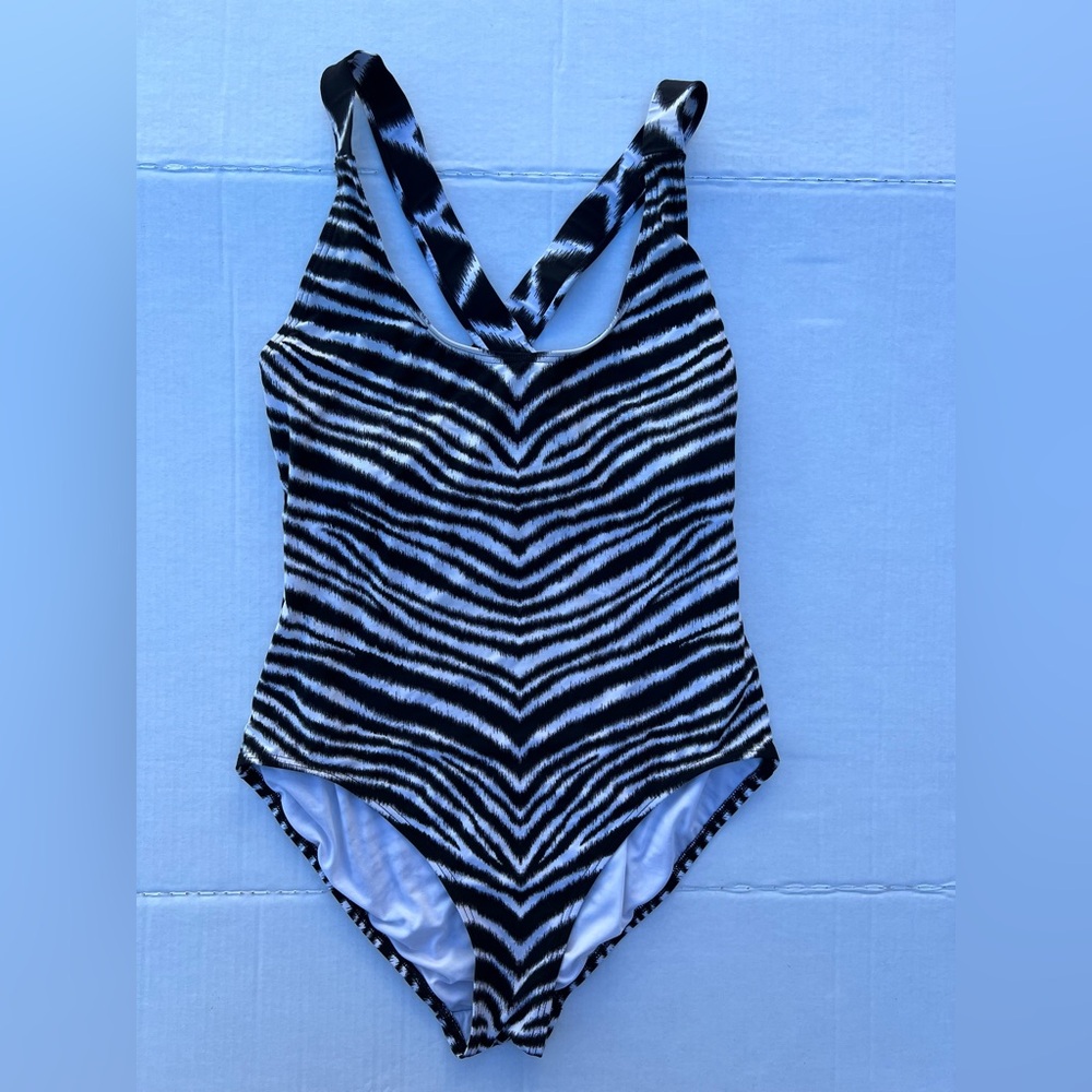 Michael Kors Black and White Zebra Print One Piece Swimsuit